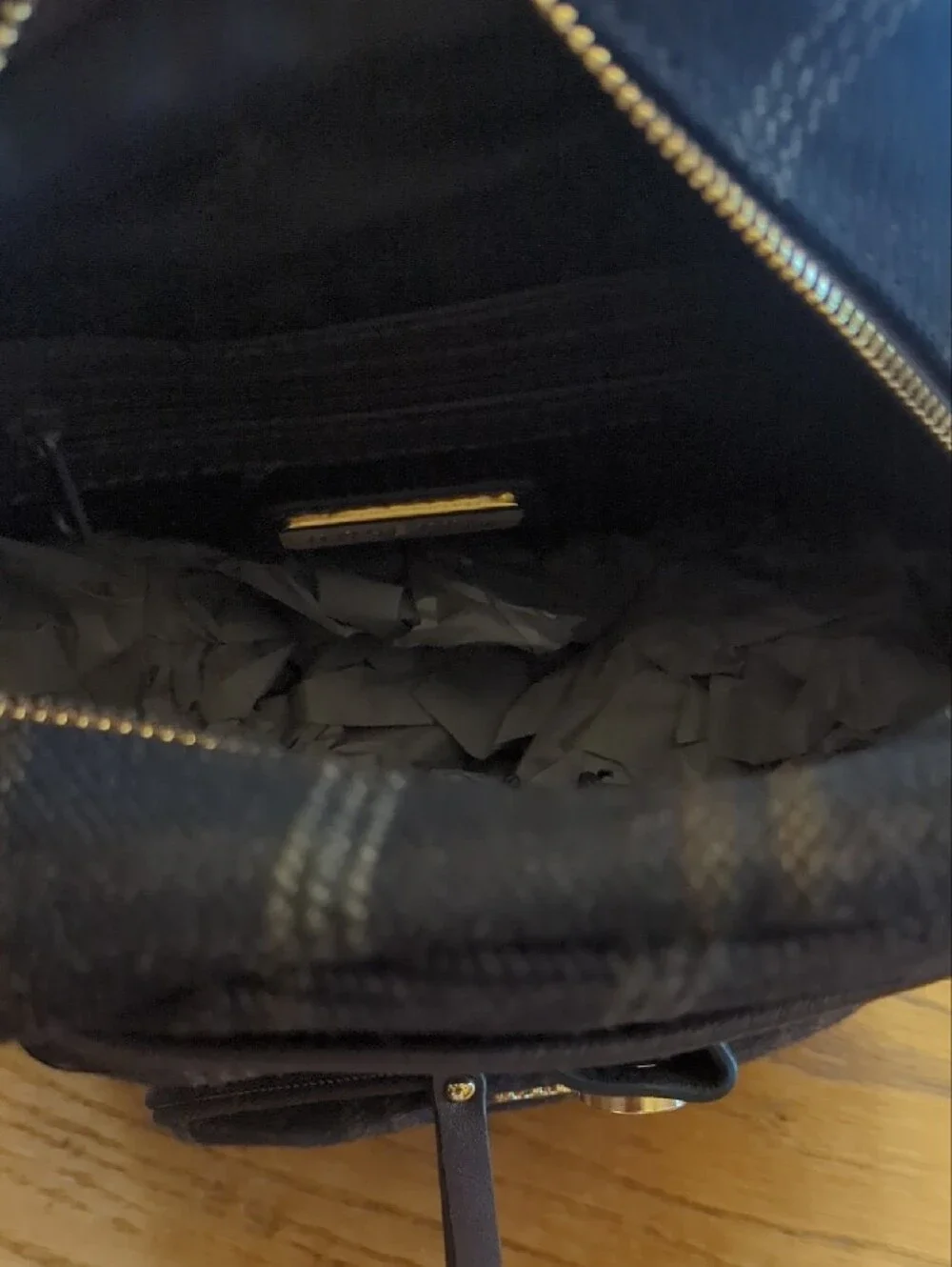 Rosetti Black Plaid Mini Backpack with Gold Hardware